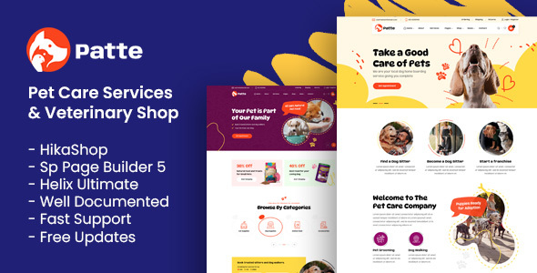 Patte Pet Care Services & Veterinary Shop Joomla 5 Template